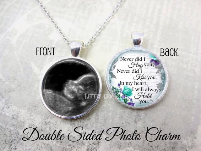 Miscarriage Keepsake Jewelry - Ultrasound Memorial Necklace - Double Sided Custom Photo Sonogram Necklace Personalized Loss of Baby Pendant