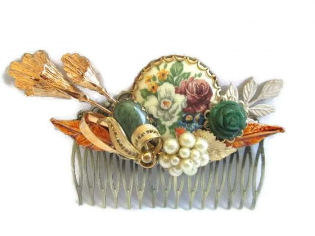 Autumn Wedding Hair Comb Jeweled Bridal Hairpiece  Accessories Green Brown Hairpin