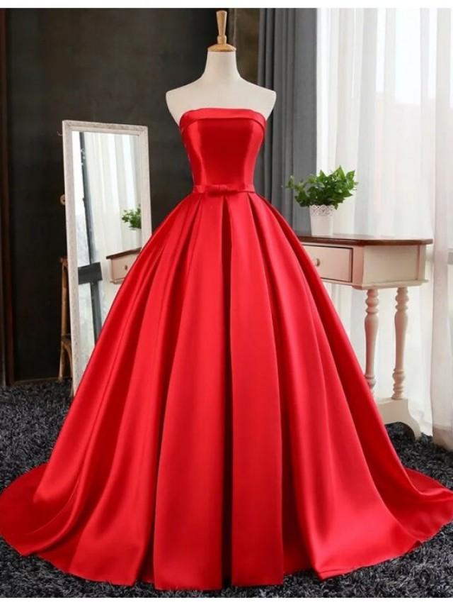wedding photo - Buy Ball Gown Strapless Floor Length Red Prom Dress with Pleats Red, from for $246.99 only in Main Website.