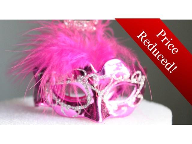 Miniature, Mini Masquerade Masks (Fuchsia / Hot Pink) Cake Topper, Cupcake Topper, Paris Decoration, Centerpiece Decor, overthetopcaketopper