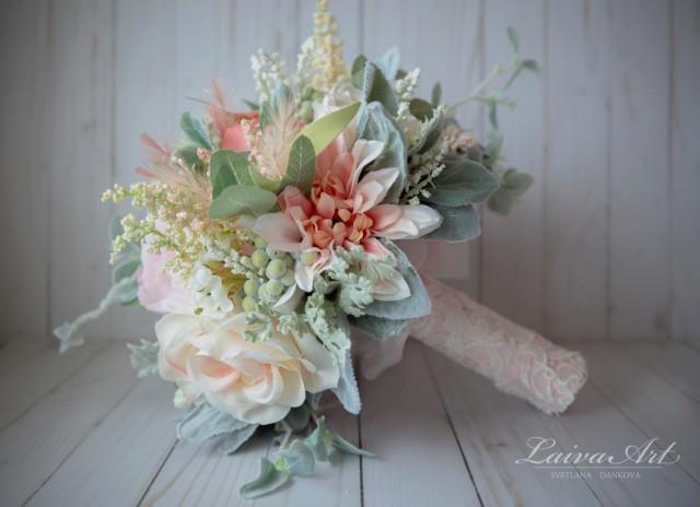 Wedding Flowers Bridal Bouquet Wedding Bouquets Peonies Roses Artificial Bouquet with Boutonniere Blush Pink Brooch Bouquet