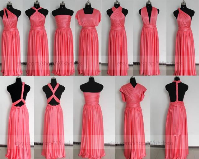Twist Wrap Coral Bridesmaid Dress/Variations Styles Long Bridesmaid Dress/ Formal Party Dress/ Floor Length Prom Dress/Celebrity Gown