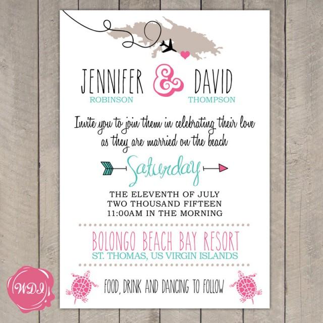 Destination Wedding Invitation - Travel Theme - Beach - Island - Tropical - Printable