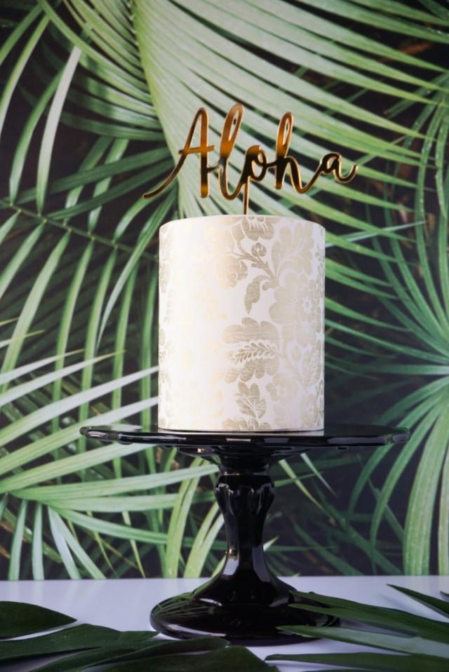 Aloha Tropical Wedding, Birthday, Celebration, Cake Topper, Laser Cut, Acrylic, Gold, Black, Pink
