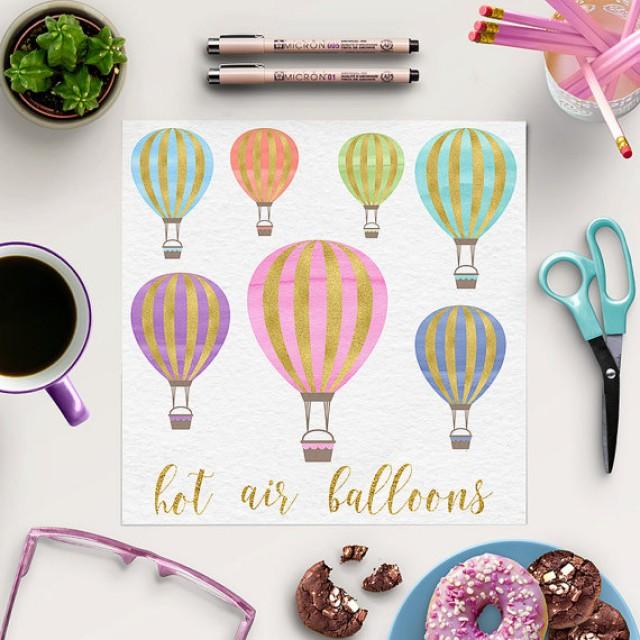 wedding photo - Hot Air Balloon Clipart, Gold And Watercolor Balloons, For Birthday, Wedding, Invites, Instant Download, Coupon Code: BUY5FOR8