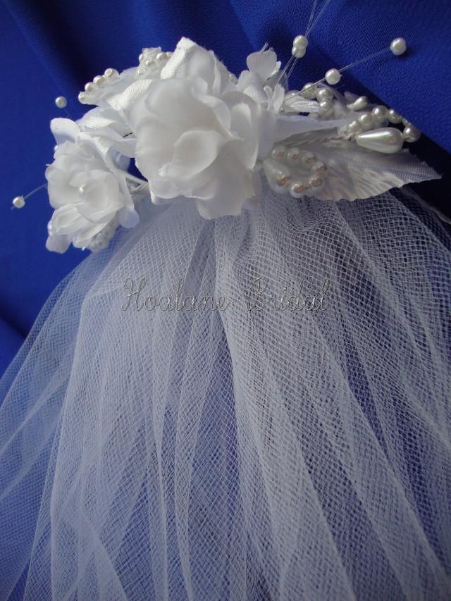 Veil, Flower Girl veil with headpiece, First Communion Veil with Silk flower headpiece