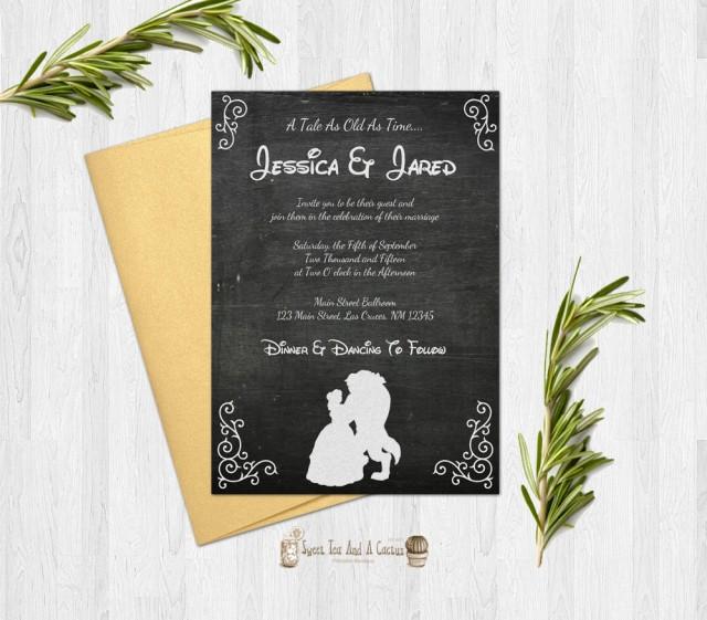 Beauty and the Beast Wedding Invitation Rustic Chalkboard - printable digital file or prints with free shipping princess print be our guest