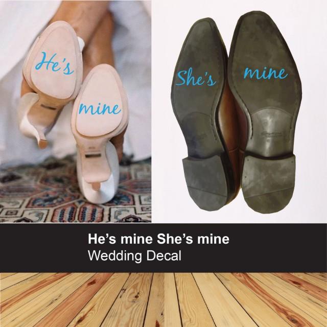 He&#39;s mine She&#39;s mine wedding shoe sticker - Bride Groom decal - something blue - couple