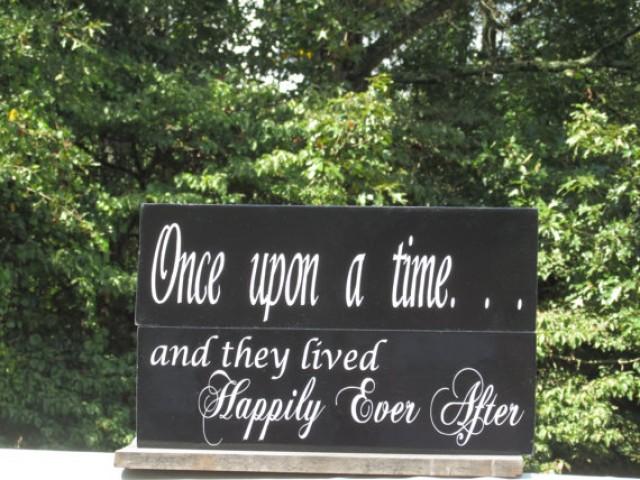 wedding photo - Double Sided / Flower Girl Ring Bearer Sign / "and they lived Happily Ever After" "Once upon a time" / Ring Holder / Wedding / Painted Wood
