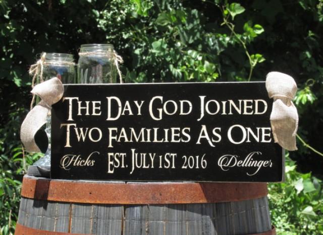 wedding photo - The Day God Joined Two Families as One Blended Established Personalized with Last Names & Wedding Date / Wood Rustic Sign /