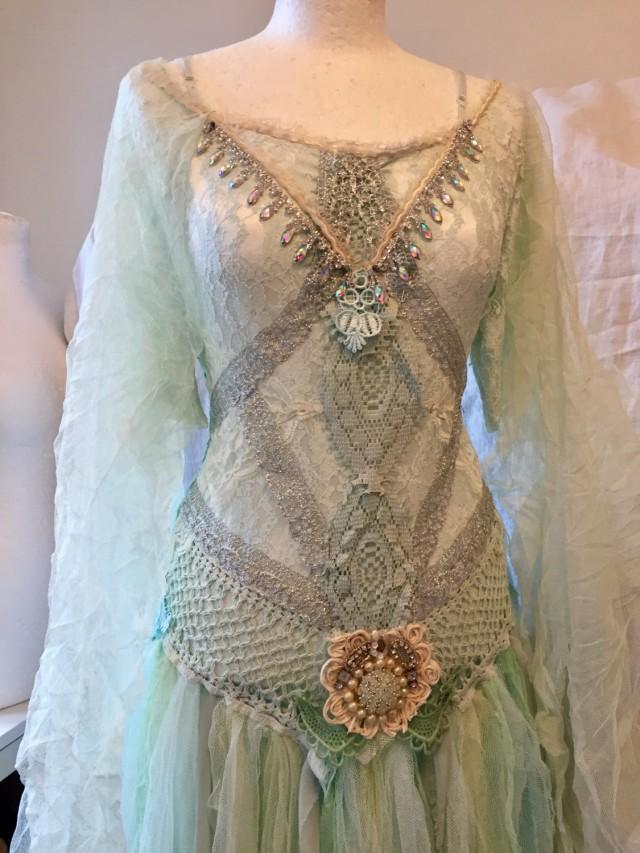Wedding dress turqoise fairy,boho wedding dress in mint colors,statement wedding dress, princess wedding dress pastels, rawrags wedding