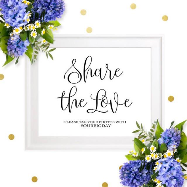 wedding photo - Wedding Hashtag Sign-Share The Love Social Media Hashtag Sign-Personalized Chic Calligraphy Printable Wedding Sign-Social Media Sign