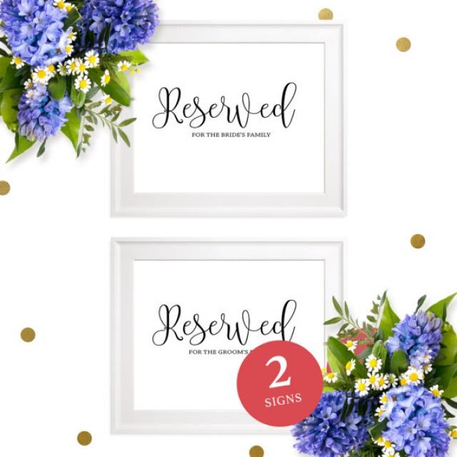 wedding photo - Reserved for the Bride's and Groom's Family Printable Sign-Reserved for Family Sign-Reserved Seating-Table Sign-Calligraphy Wedding Sign