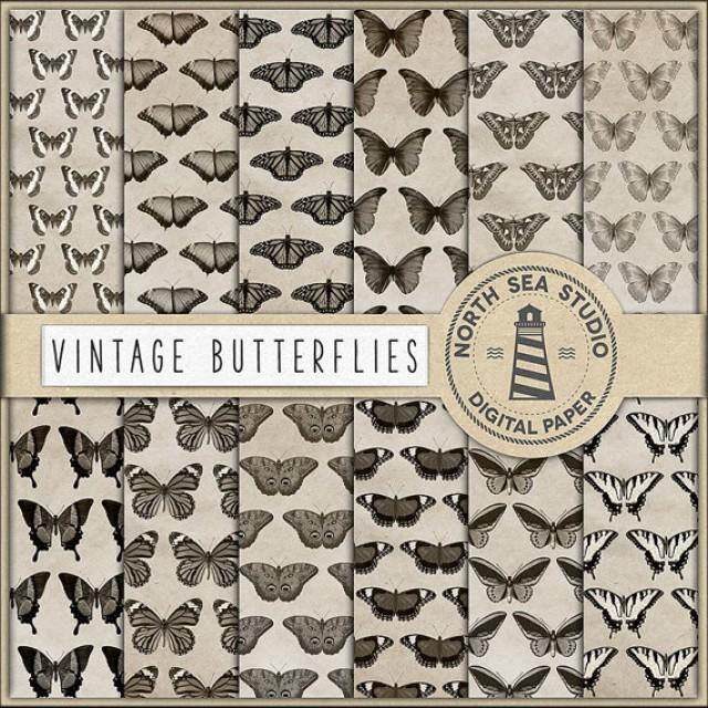 wedding photo - Vintage Butterfly Digital Paper, Butterfly Patterns, 12X12 Inches Antique Papers, Commercial Use, Digital Download, Coupon: BUY5FOR8