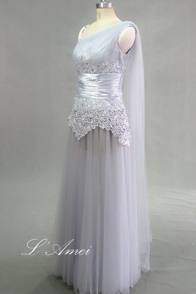 Elegant Custom made Gorgeous Chiffon Single Shoulder Lace Wedding Dress with Attached Drape Also Good for Beach Wedding
