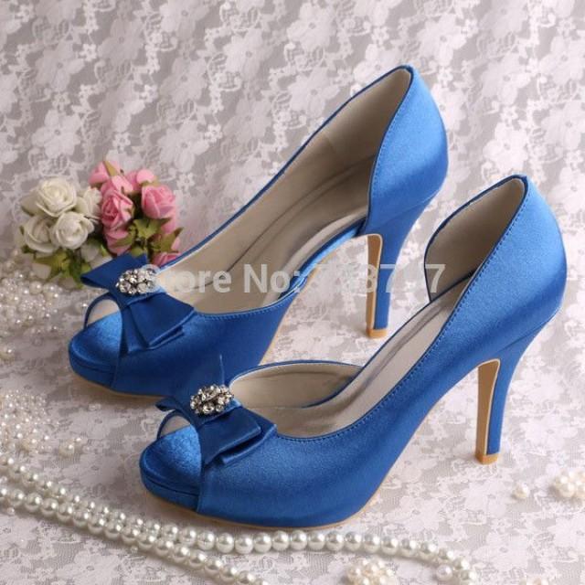 Wedopus MW128 Latest Design Ladies Blue Platform Women's Peep Toe Bridal Wedding Shoes