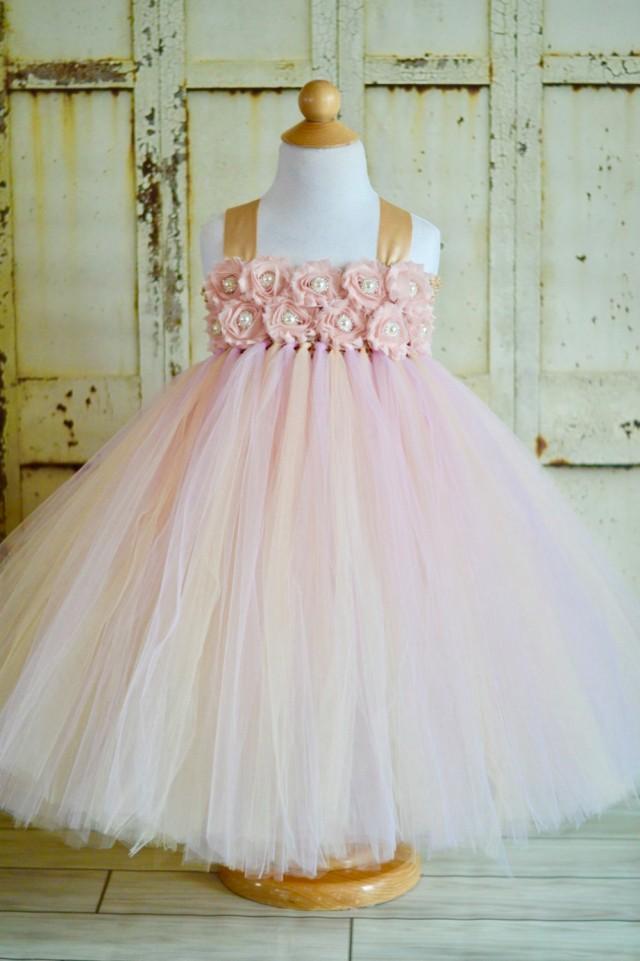SALE!!  many colors available-Blush shabby chic flower girl tutu dress