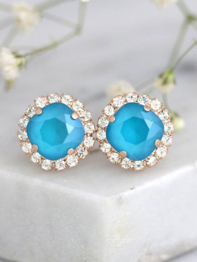 wedding photo - Blue Earrings, Bridal Blue Sky Earrings, Blue teal Crystal Swarovski Earrings, Bridesmaids Earrings, Sky Blue Earrings, Bridal Blue Earrings