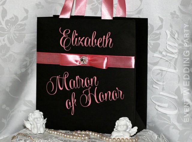 wedding photo - Luxury Personalized Bags Matron of Honor Gift Bags with Blush ribbone Custom Bridesmaid Bachelorette bags Bridal favors Bridal Shower gifts
