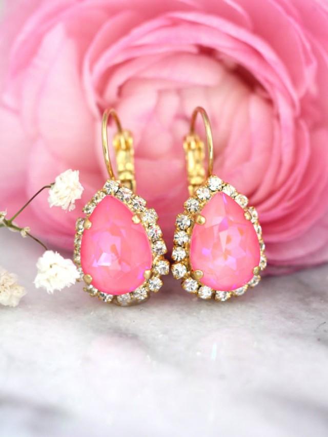 wedding photo - Pink Earrings, Neon Crystal Earrings,Pink Drop Swarovski Earrings, Hot Pink Bridesmaids Earrings,Pink Bridal Earrings,Gift for Woman