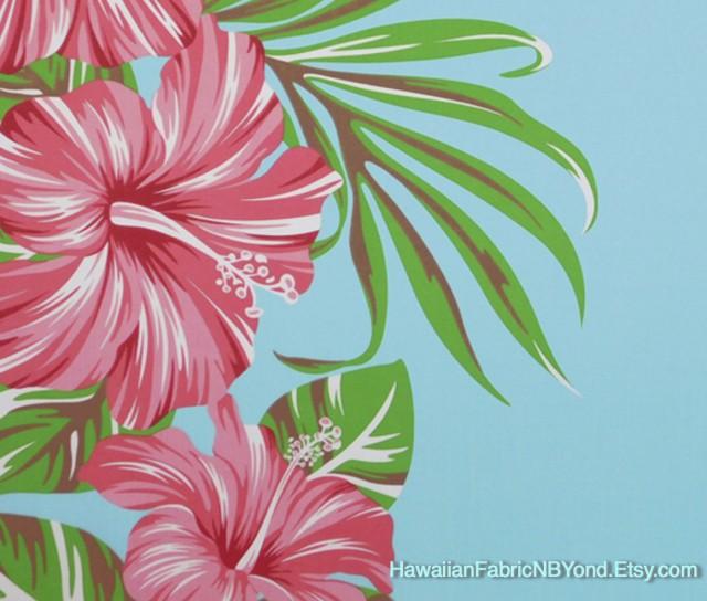 Tropical Flower Fabric Hibiscus Panel Design Sky Blue, HawaiianDress and All Craft Projects, HPCN10031, Ask for bulk