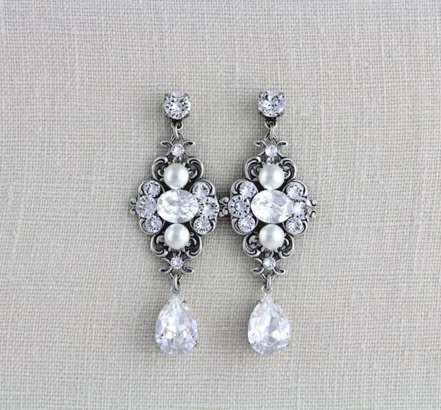Crystal bridal earrings, Wedding earrings, Swarovski wedding earrings, Vintage style earrings, Swarovski crystal earrings, Antique  ASHLYN