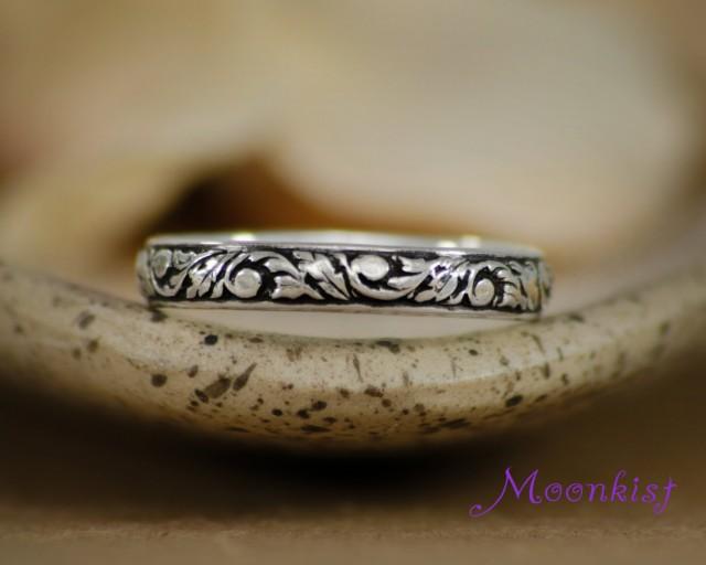 Sterling Silver Tendril and Vine Wedding Band - Narrow Floral Pattern Band - Silver Floral Ring - Promise Band - Anniversary Band