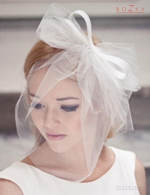 Short veil with double bow, wedding veil, veiling, big bow