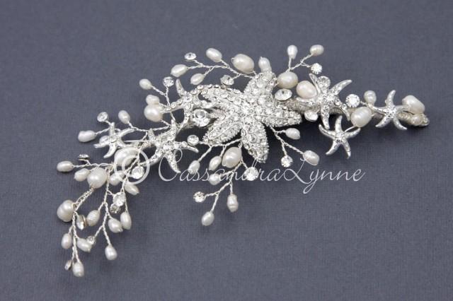 Beach Wedding Starfish Hair Clip with Ivory Freshwater Pearls Silver Bridal Hair Piece Bride
