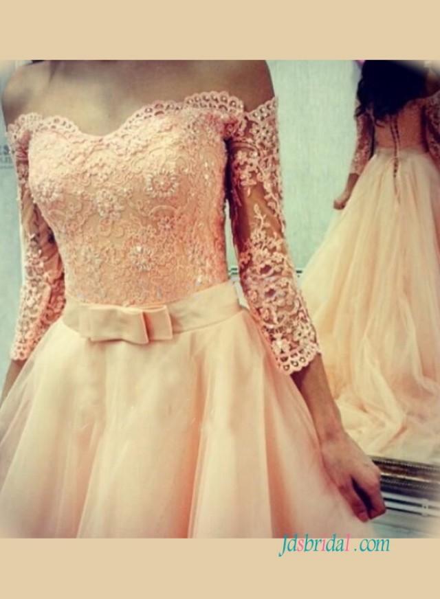 wedding photo - Sweetheart lace bodice blush tulle wedding dress