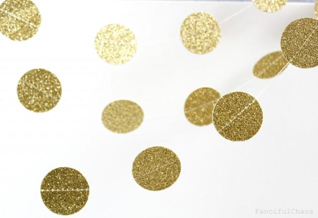Gold Glitter 10 ft Circle Paper Garland- Wedding, Birthday, Bridal Shower, Baby Shower, Party Decorations, Christmas, Happy New Year