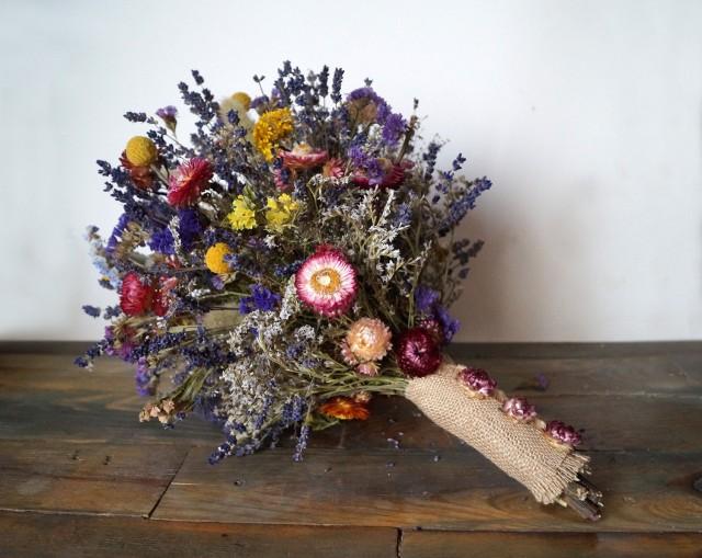 Wedding bouquet, Wedding dried flowers, lavender bouquet, wild flowers bouquet, dried lavender, dried billy buttons bunch, strawflower