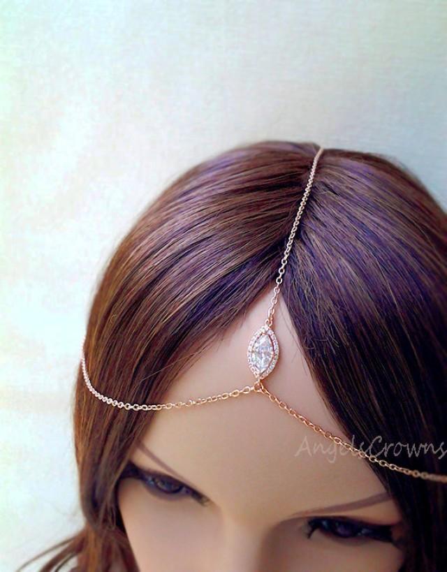 Silver Rose Gold Head Chain Headpiece pink gold Hair Jewelry hair comb wreath bridal tiara wedding minimal crown simple minimalist circlet
