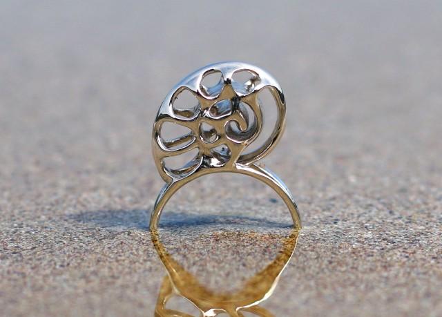 wedding photo - Silver Nautilus Ring, Unusual Birthday Gifts, Seashell Ring, Salvador Dali, Slow Ring, Vulcan Jewelry