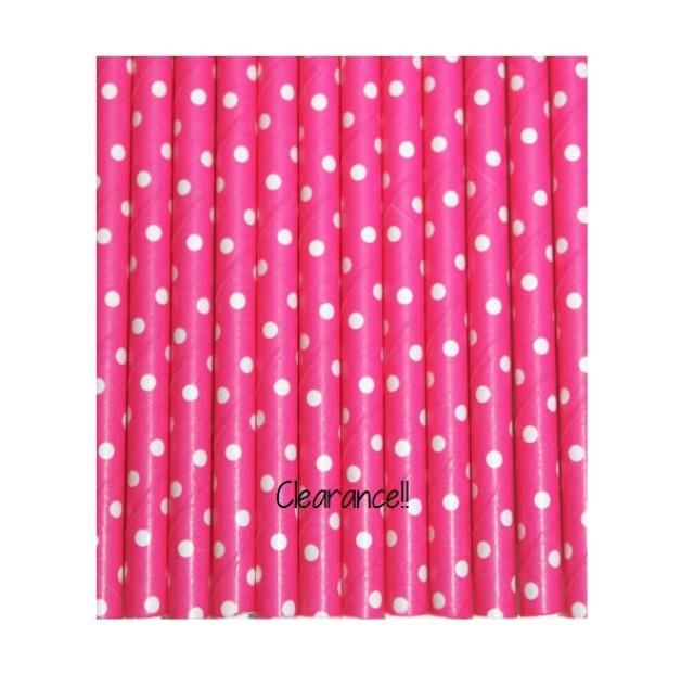 Hot Pink with TINY White Polka Dot Paper Straws