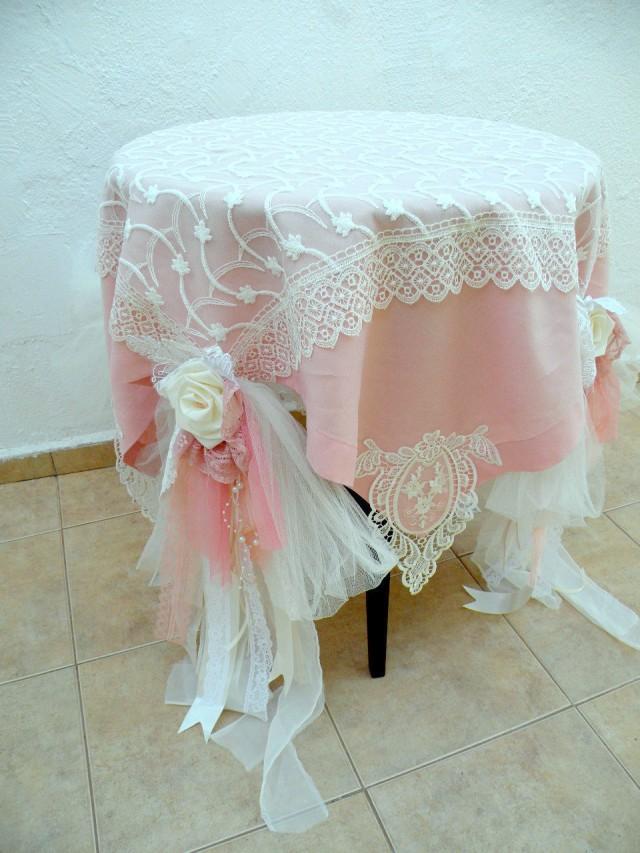 Shabby Chic Wedding Tablecloth/ Dusty Pale Pink Ivory Linen Tablecloth/ Square Tablecloth/ Wedding Tablecloth/ Round Table Cloth/ Tablecloth