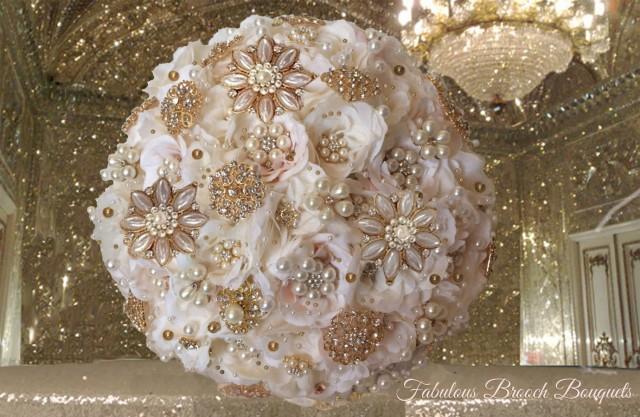 Blush & Ivory Brooch Bouquet, Rose Gold Bouquet, Blush Pink Ivory Brooch Bouquet, Deposit Only, Full Price 400.00-550.00