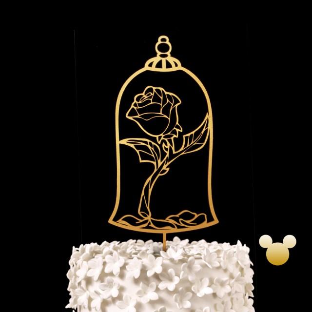 Enchanted Rose Wedding Cake Topper - Beauty and the Beast Keepsake Wedding Cake Toppers, Disney Wedding Cake Topper