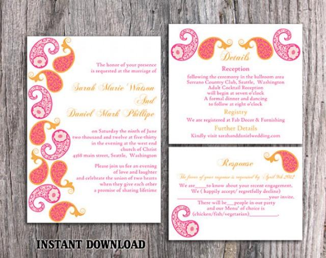 Bollywood Wedding Invitation Template Download Printable Invitations Editable Orange Pink Wedding Invitation Indian invitation Paisley DIY