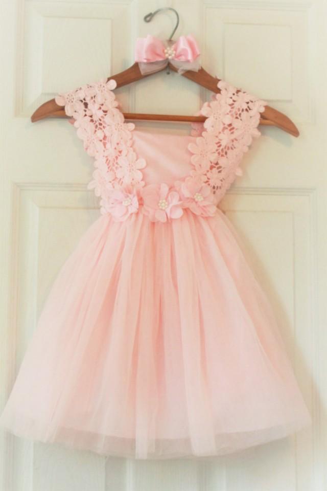 Flower Girl Dress-  Flower Girl Dress-  Light Pink Birthday Girl Dress- Peagent Pink Dress Toddler- Girls  Lace Dresses