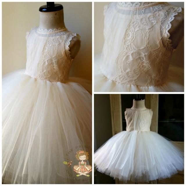 flower girl dress, flower girl dresses, ivory flower girl dress, cream flower girl dress, lace girls dress, rustic wedding, tulle dress