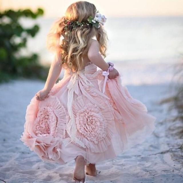 wedding photo - Cute Spaghetti Straps Flower girl Dresses with Flowers