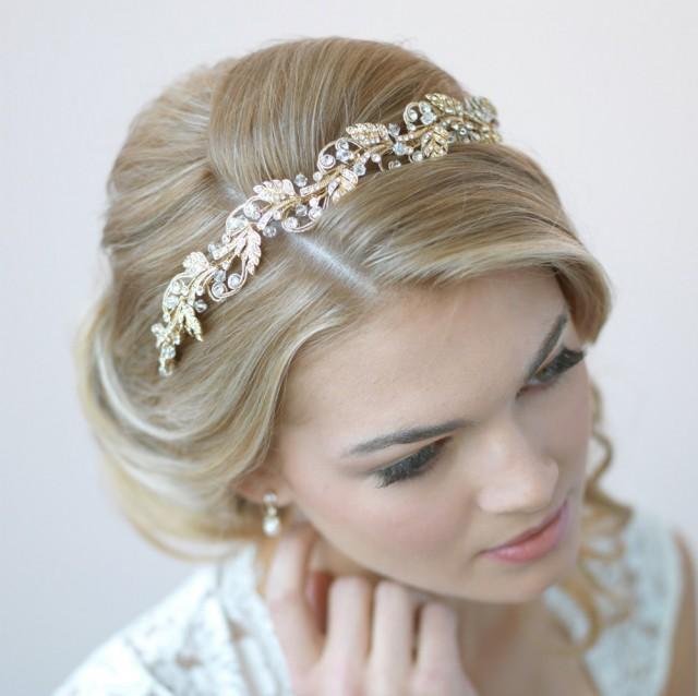 Gold Bridal Headband, Floral Wedding Headband, Gold Wedding Headpiece, Gold Leaf Headband, Bride Headband, Headband for Wedding ~TI-3255-G
