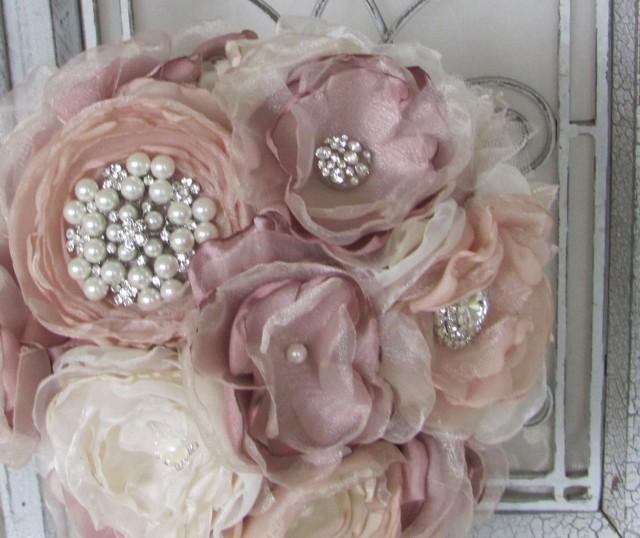 Fabric Bridal  Wedding Bouquet, Brooch Bouquet, Vintage Style Bridal Bouquet, Handmade Fabric Bouquet, Weddings, Dusty Rose Pink