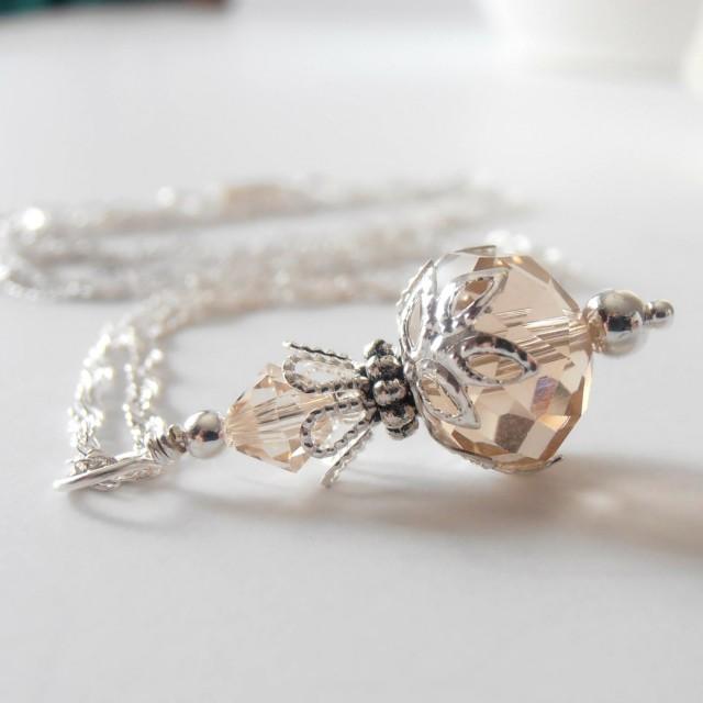 Champagne Bridesmaid Crystal Pendant Necklace Bridesmaid Jewelry Crystal Wedding Jewelry Bridesmaid Necklace Beige Crystal Bridal Jewelry