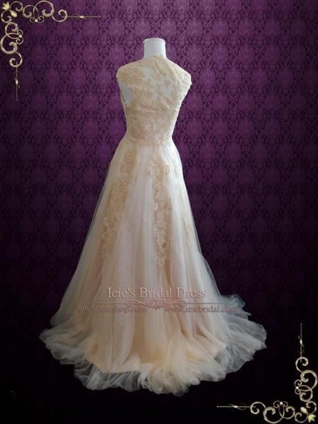 Blush Whimsical Beach Lace Wedding Dress 