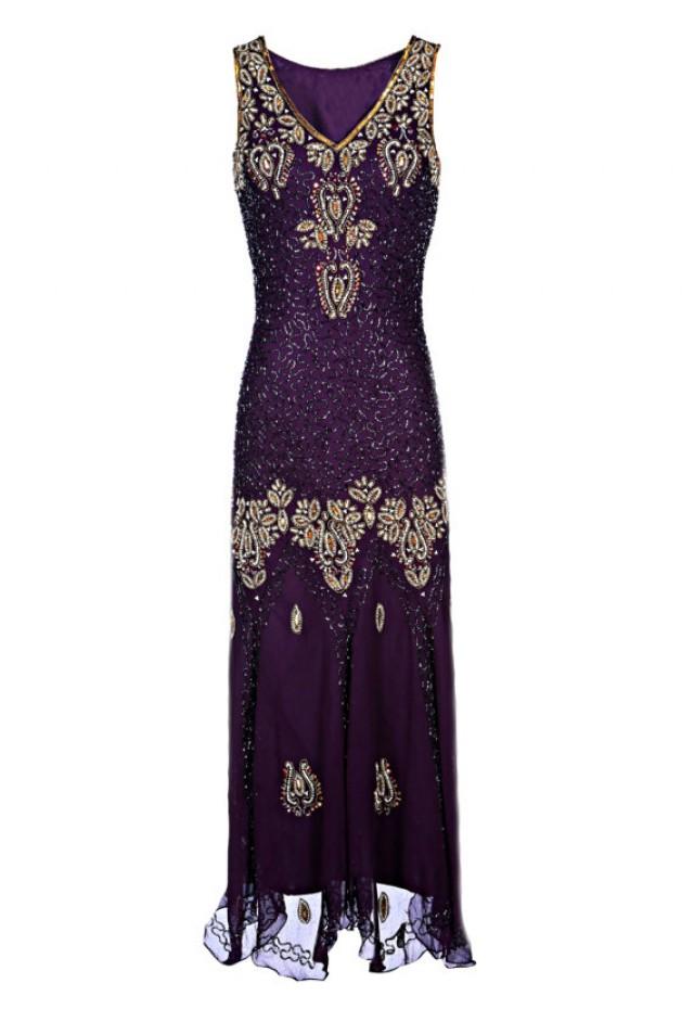 Lizy 1920s Great Gatsby Style Dress, Beaded Flapper Dress, Embellished Gold Sequin Dress, Bohemian Dress, Purple Maxi Evening Dress, M-XXL