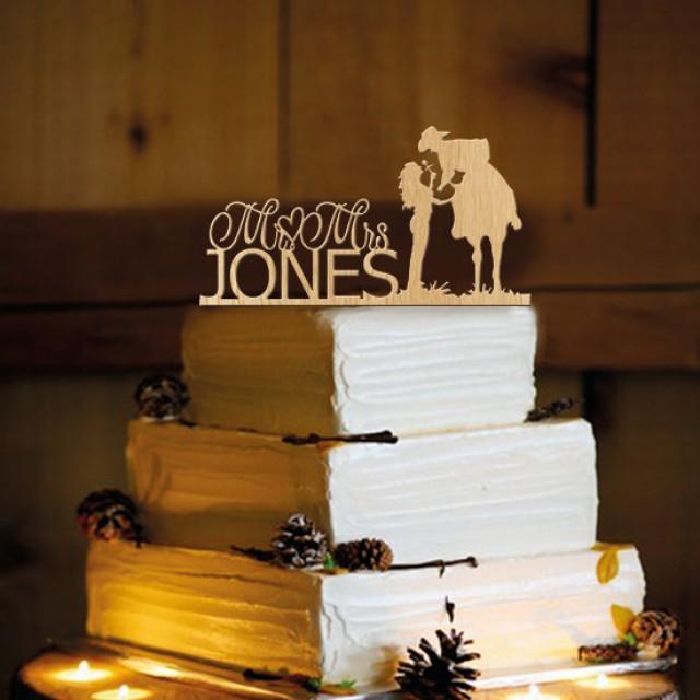 Cowboy Rustic  Wedding Cake Topper - Personalized Monogram Cake Topper - Mr and Mrs - Cake Decor - Cowboy