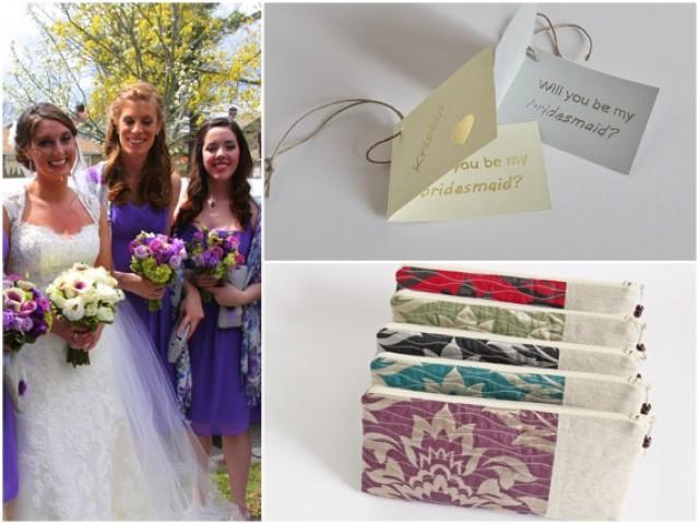 wedding photo - Will You be My Bridesmaid Set of 5,    Mismatched Linen Clutches
