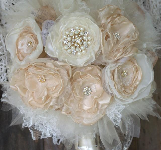 Bridal Brooch Bouquet,Fabric Flower Bouquet, Gold Champagne Bouquet, wedding flowers, fabric bouquet, bride bouquet
